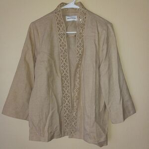 Alfred Dunner Beige Lace-Trimmed Cardigan